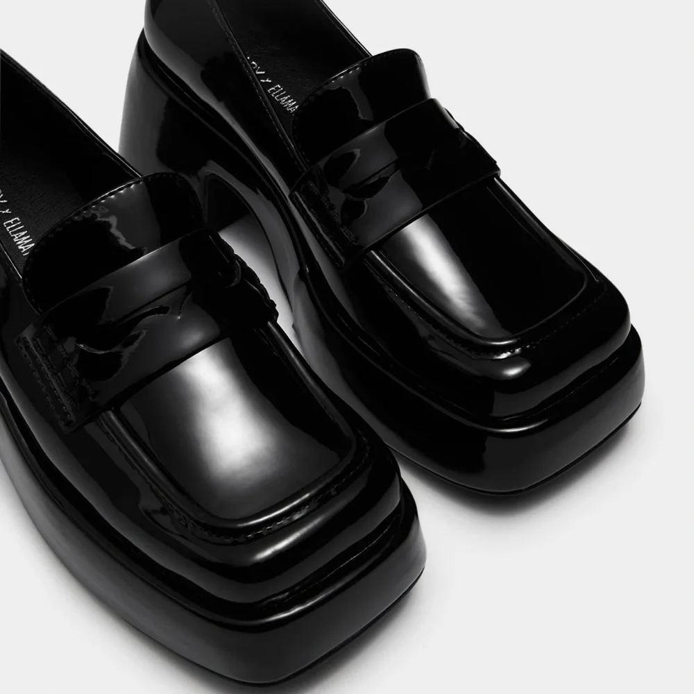 Black Chunky retro 90’s 00’s patent leather loafers Therapy Ella May Ding  sz 7